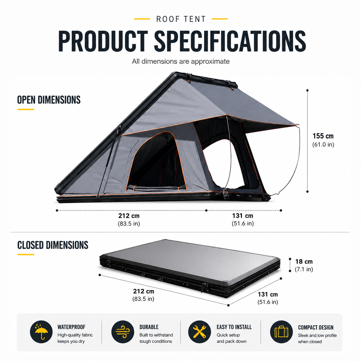 Hard-shell Rooftop Tent specification 1
