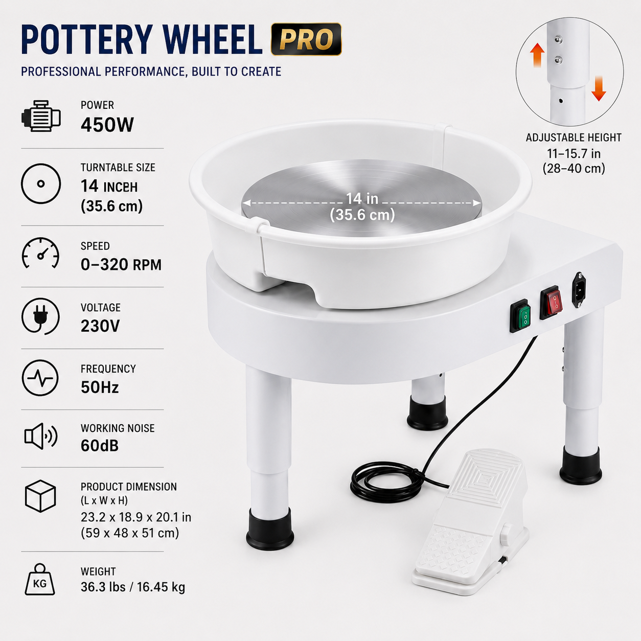 450W White Pottery Wheel specification 2