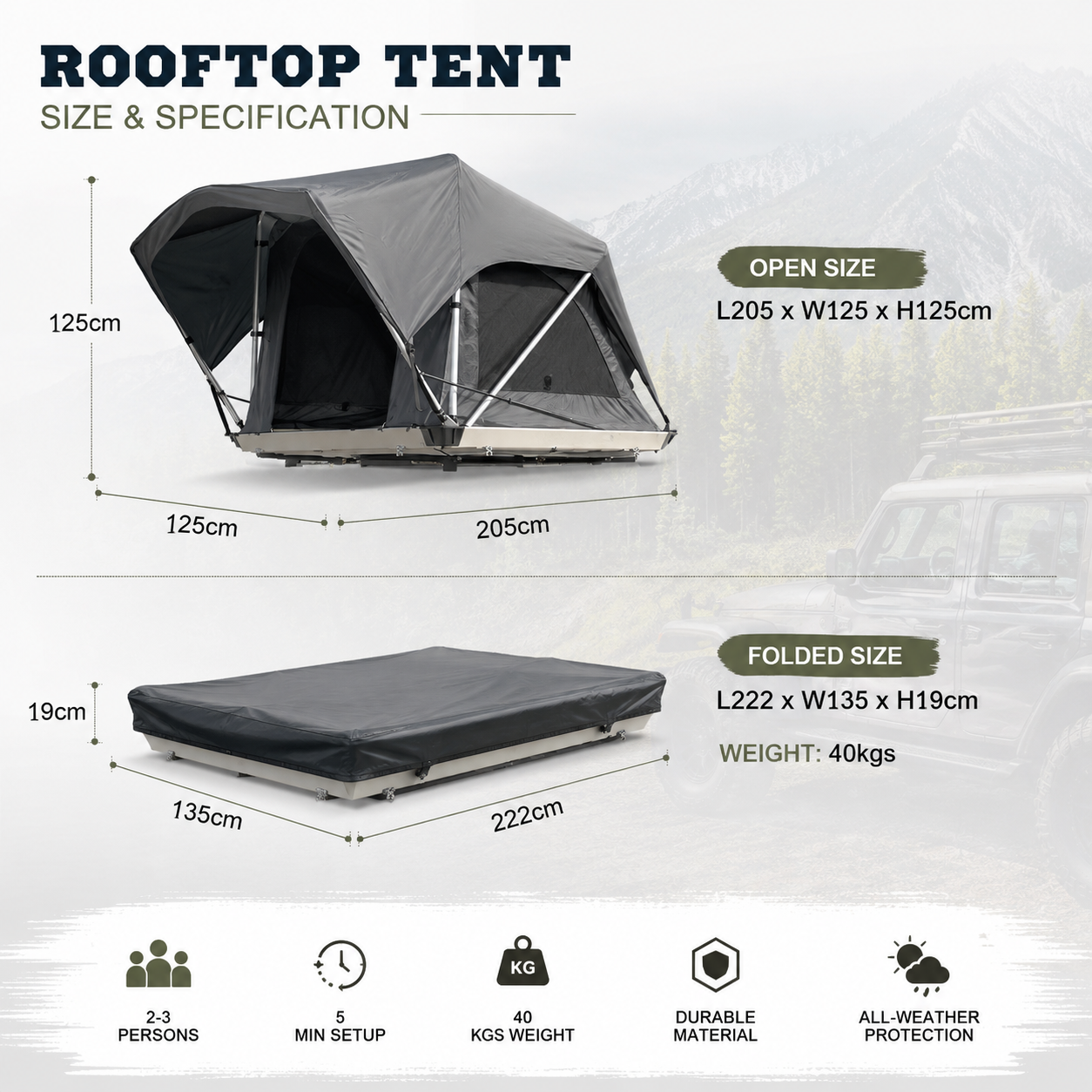 Soft-shell Rooftop Tent specification 1